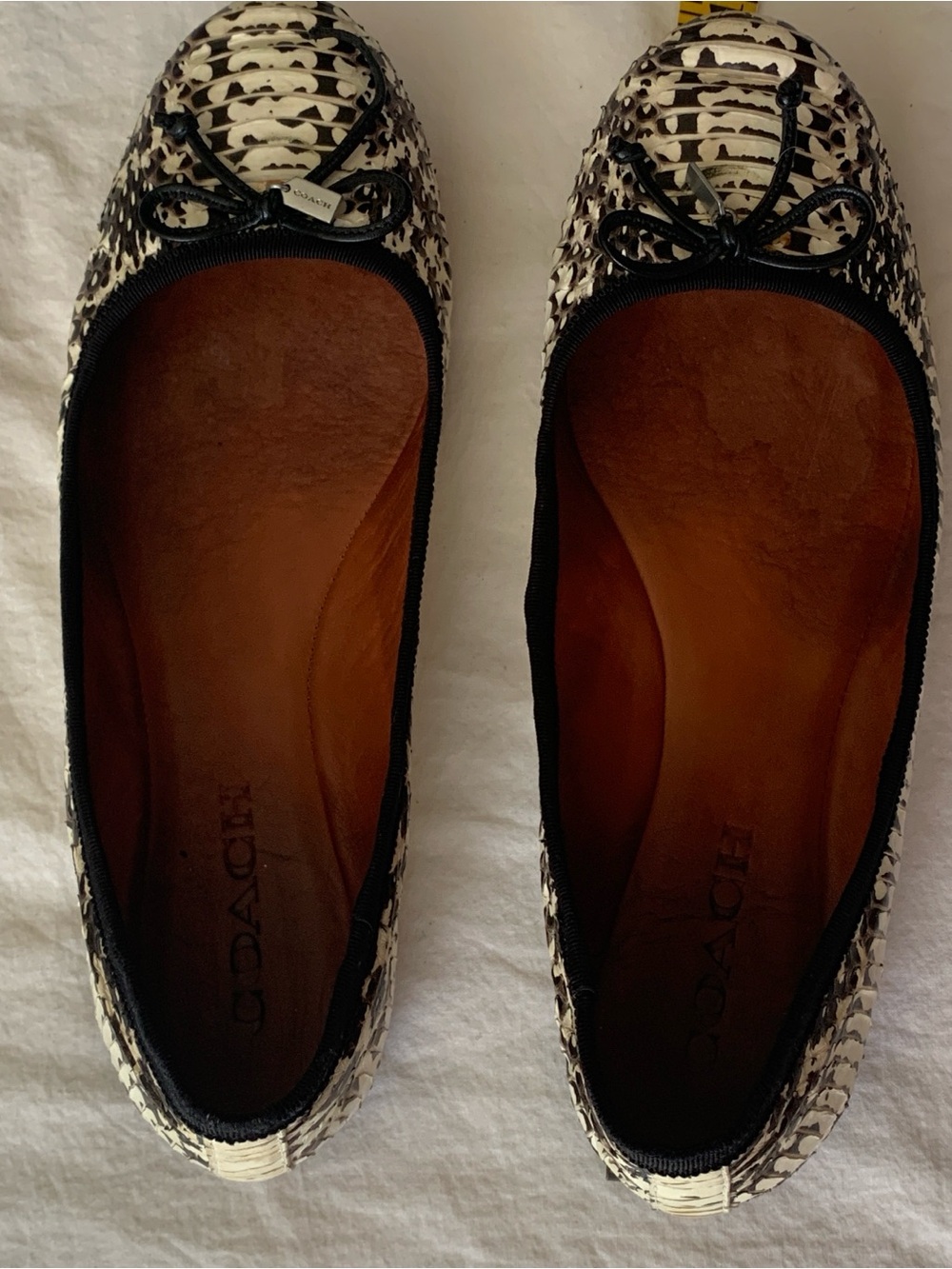 Coach Black and White Snakeskin-Print Ballet Flats Size 8.
